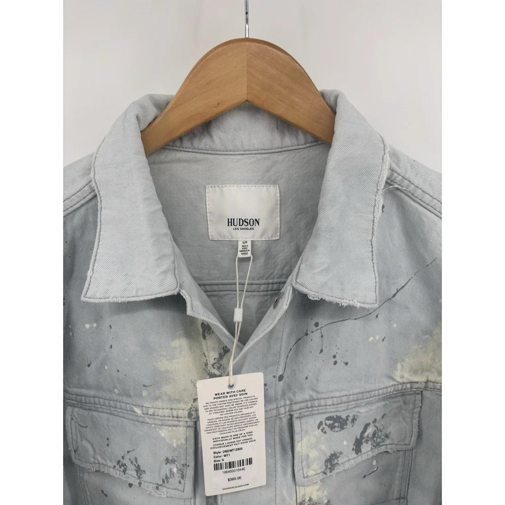 NWT Hudson Denim Trucker Jacket Sz S Streetwear Paint Splatter MSRP $395